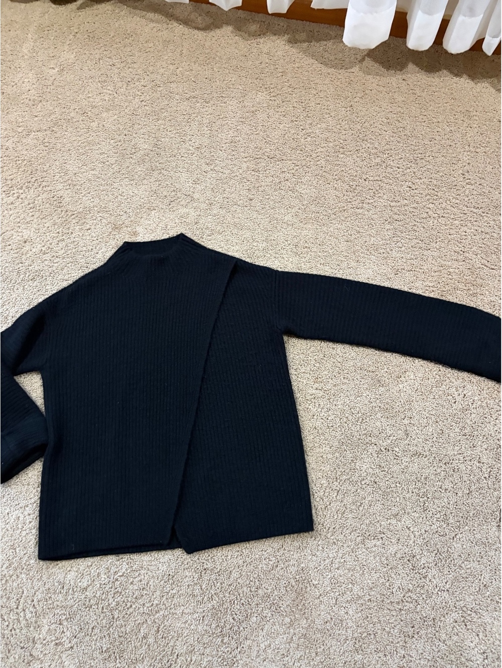 Athleta Azalea Wool Cashmere Blend Mock Neck Sweater Black Small Faux Wrap Women